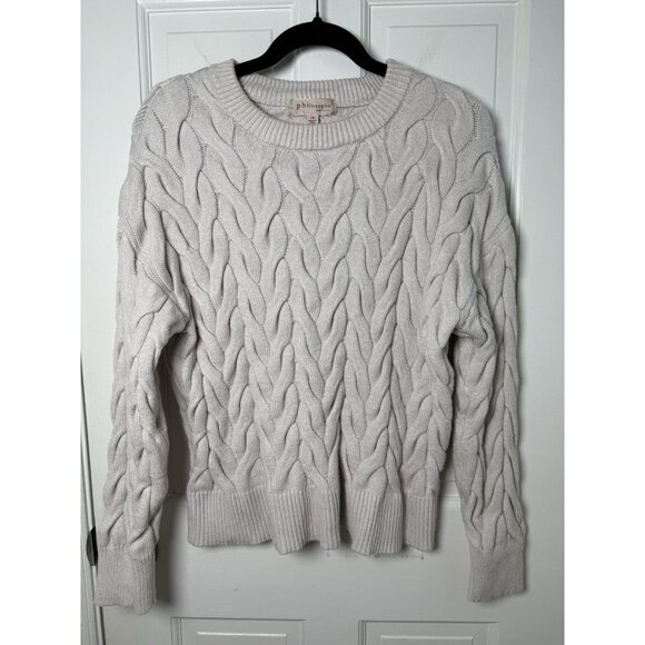 Philosophy Women’s Fisherman Cable Knit Cream Crewneck Sweater - Large - Picture 1 of 9